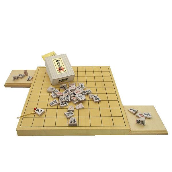木製将棋盤セット　新かや10号卓上接合将棋盤と木製楓押し駒裏赤（四大書体の1番人気書体の菱湖）桐箱入...