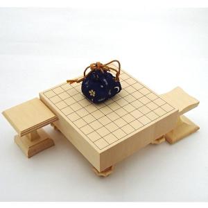 ミニチュア高級将棋セット　精巧な本格的ヒバ15号足付将棋盤セット（駒台・駒袋付き）　