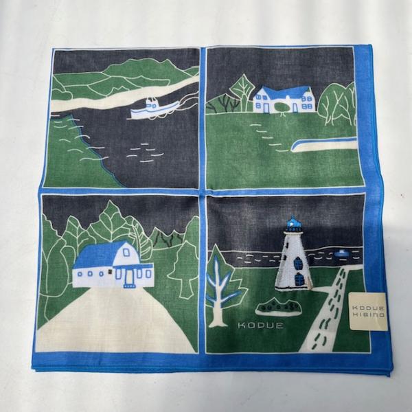 ひびのこづえ ハンカチ　風景　ブルー　刺しゅう入り 母の日 プチギフト