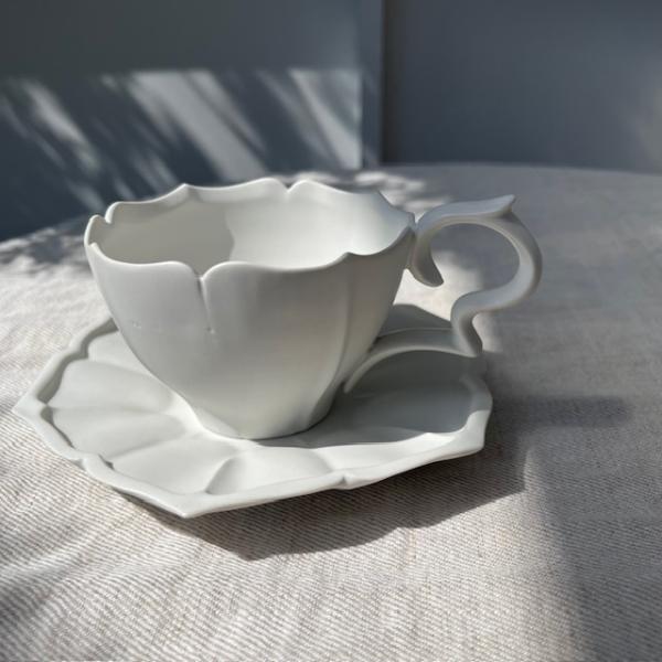 臼杵焼　USUKIYAKI  稜花ティーカップ&amp;ソーサー     ホワイト　USUKIYAK...