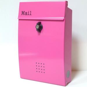 郵便ポスト郵便受けおしゃれかわいい人気北欧モダンデザインメールボックス壁掛けステンレスピンク色ポストm139