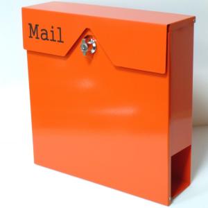 郵便ポスト郵便受けおしゃれかわいい人気北欧モダンデザイン大型メールボックス 壁掛けステンレスオレンジ色ポストm152｜ihome