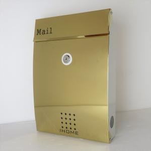 郵便ポスト郵便受けおしゃれかわいい人気北欧モダンデザインメールボックス壁掛け チタン鏡面ゴールド色ポストp27