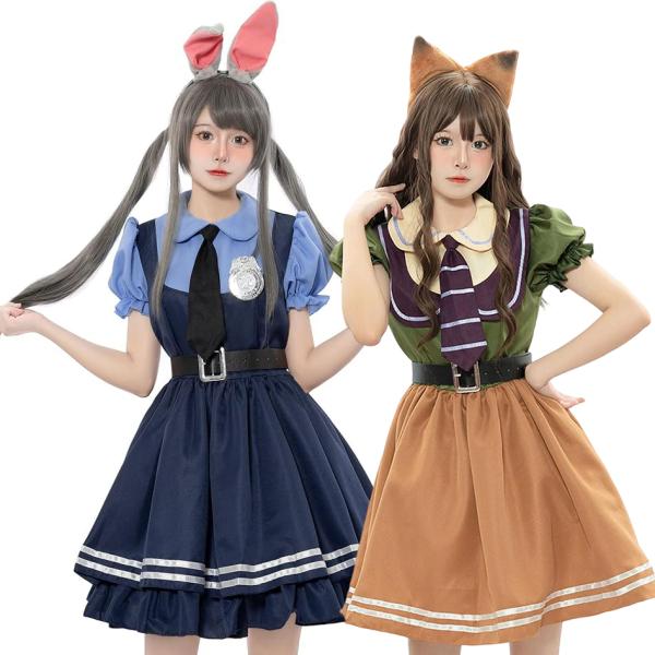 ハロウィン ジュディ ニック コスプレ 可愛い ウサギ警察 詐欺師 仮装 ロリータ レディース 動物...