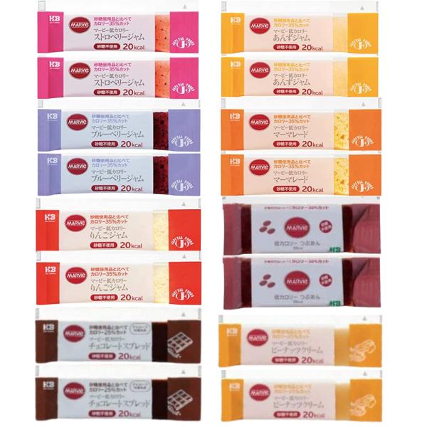 マービー 低カロリージャム  小分け　8種各2本ずつ（ストロベリー・マーマレード・ブルーベリー・あん...