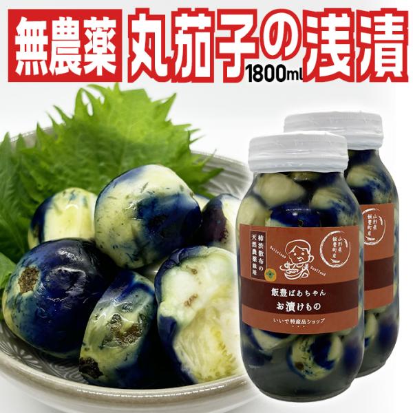 【全国送料無料】伝統野菜 柿渋無農薬「薄皮丸茄子 瓶詰め浅漬け 900ml×2本」山形県飯豊町産 ※...