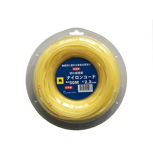カルエンタープライズ　国産ナイロンコード５０ｍ巻　2.2ｍｍ四角　（黄）（ブリスターパック入り）