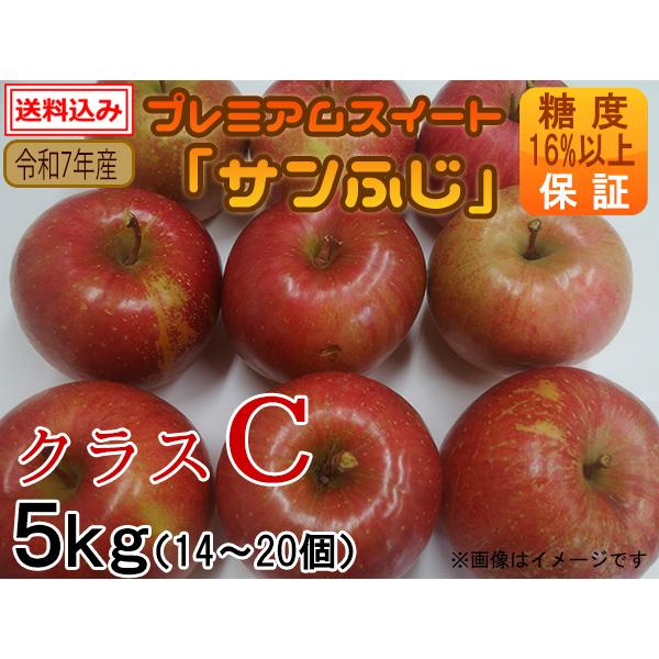 プレミアムスイート「サンふじ」クラスC 5kg（14〜20個）令和7年産糖度16％以上保証【岩木山麓...