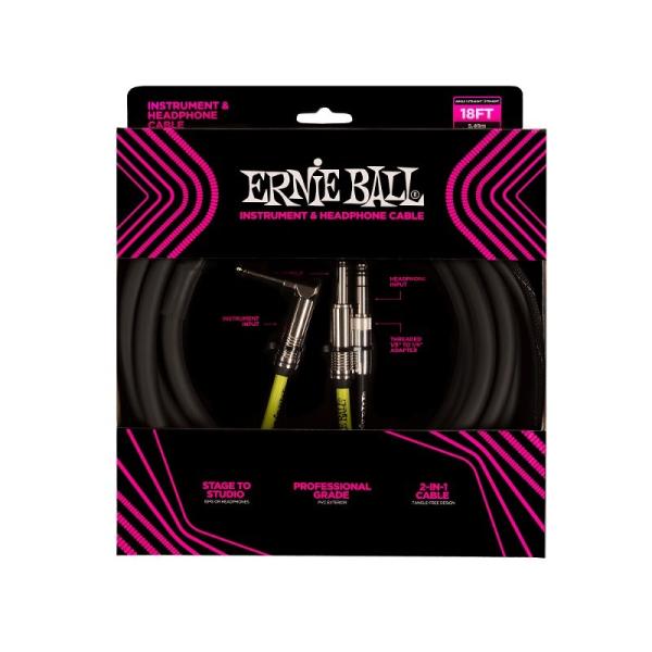 ERNIE BALL Instrument and headphone cable 18ft #64...