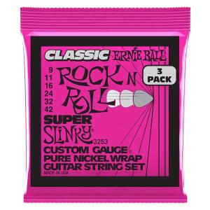 ERNIE BALL Super Slinky Classic Rock n Roll Pure Nickel Wrap Electric Guitar Strings 3 Pack #3253