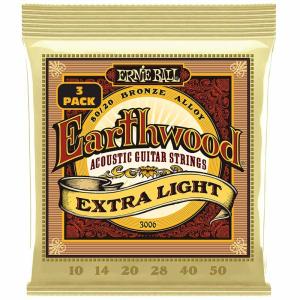 ERNIE BALL Earthwood 80/20 Bronze Extra Light 3 Pack  #3006