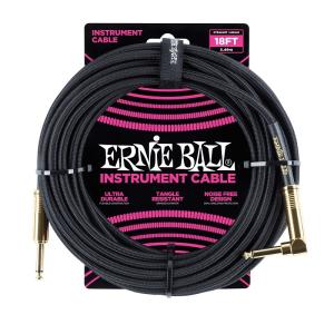 ERNIE BALL Braided Instrument Cable 18ft S/L (Black w/Gold Connectors) [#6086]｜ikebe