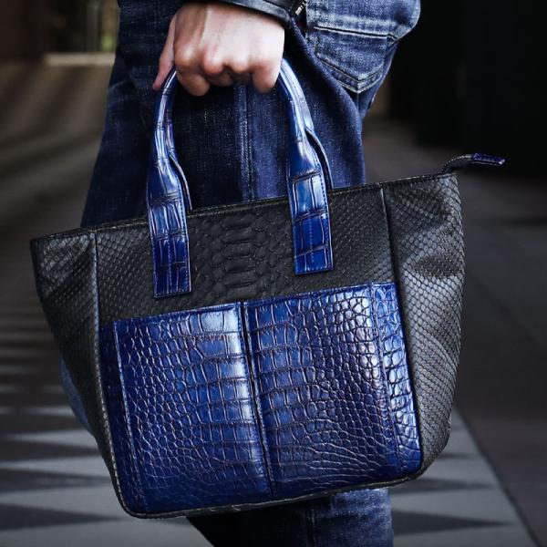 【池田工芸】藍染めクロコダイル×純黒パイソン。池田の“おまかせ”仕立てトート Denim Croco...