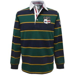 40%OFF 秋冬 シナコバ ボーダー長袖ラガーシャツ(紺×緑)(M、L、LL)