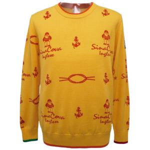 【新品】シナコバ　SINA COVA、カッコいい綿セーター、L、イエロー、黄 SINA COVA（シナコバ） 30%OFF 秋冬 ケーブル編み柄 PE丸首セーター