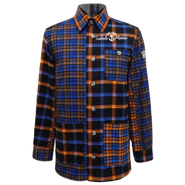 50%OFF 秋冬 シナコバ 起毛チェックの切り替え シャツジャケット (オレンジ系) JK*012...