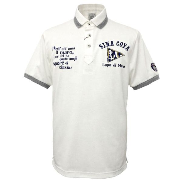 30％OFF 2024春夏 シナコバ 吸水速乾 フラッグ刺繍 半袖ポロシャツ (白) (M)(L)(...