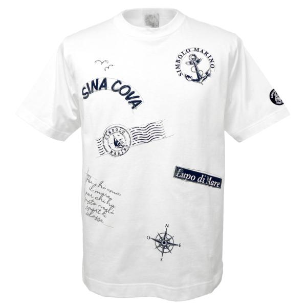 30%OFF 春夏 シナコバ 海のモチーフプリント 半袖丸首Ｔシャツ (白) (M)(L)(LL) ...