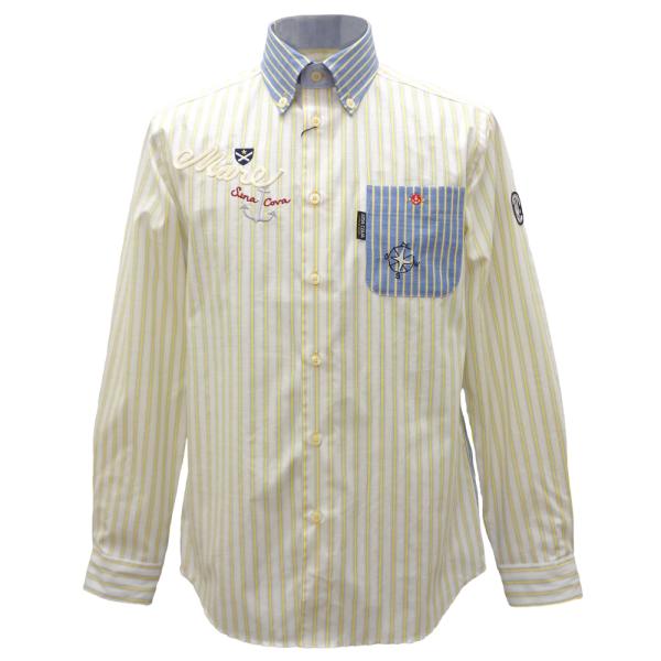 30%OFF 2025春夏新作 シナコバ 極薄ストライプ 長袖ボタンダウンシャツ (キイロ系) (M...