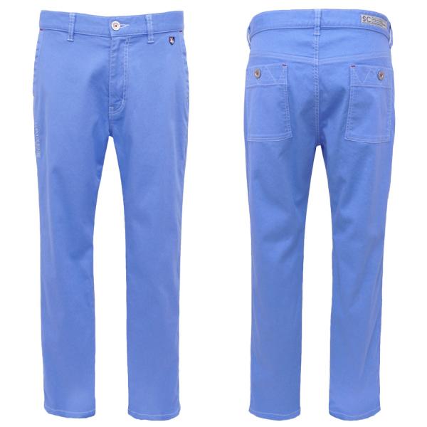 30％OFF 春夏 シナコバ 軽いピンコードストレッチ テーパードパンツ (ブルー) (W84)(W...