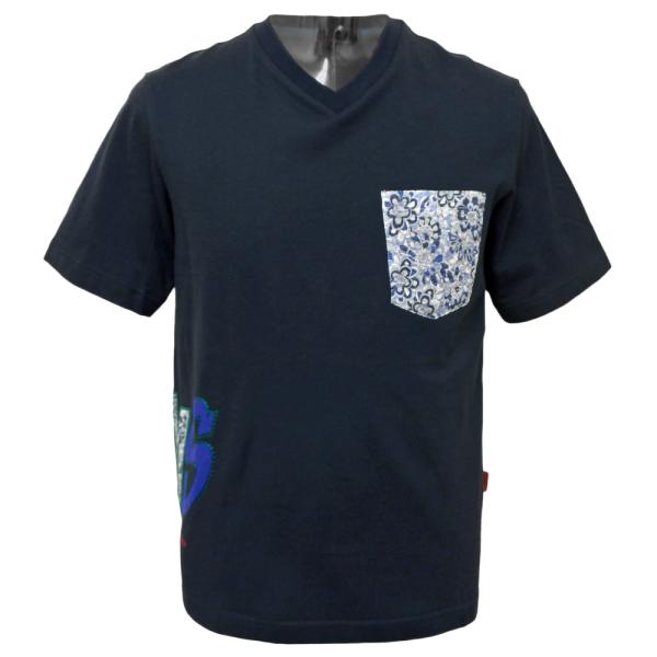 50%OFF 春夏 ミラショーン 胸ポケ付き Vネック 半袖Ｔシャツ (紺) (M) TS*0473...