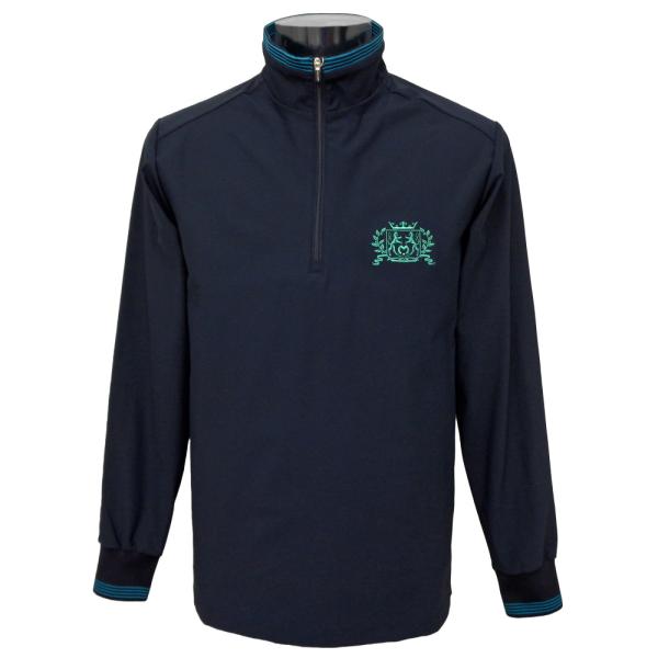 50％OFF 秋冬 ミラショーン ハイネック ハーフジップ長袖Ｔシャツ (紺) (M)(L)(LL)...