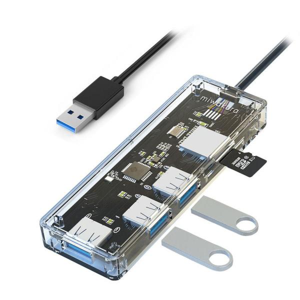 送料無料 SDカードリーダー＆USB3.0 3ポート ハブ スケルトンUSB3.2Gen1対応  美...