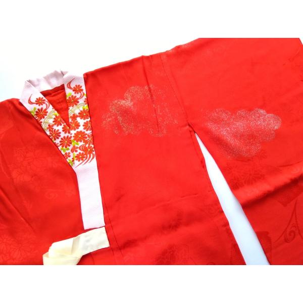 アンティーク 女の子襦袢 長襦袢 赤無地 金箔銀箔装飾あり 正絹 裄53ｃｍ 1042 ggp