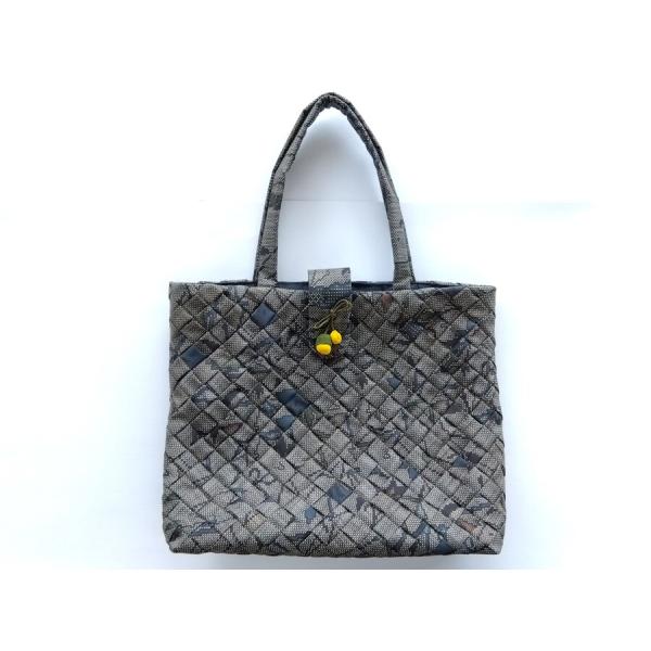 シルク100％ 正絹大島紬使用 格子編み トートバッグ 手提げ 焦げ茶 ブラウン 006【ギフト・プ...