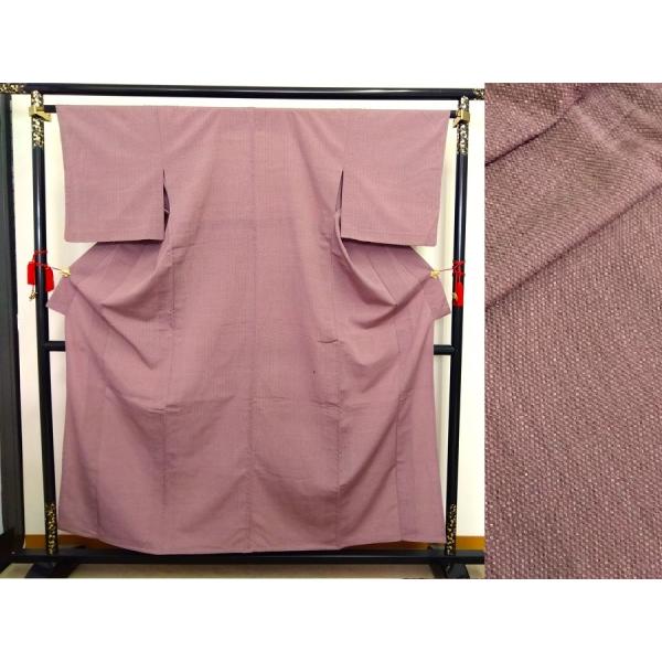 中古 リサイクル 洗える着物 単衣仕立て 化繊 薄紫 紬風 着丈150.5ｃｍ 909 ggp