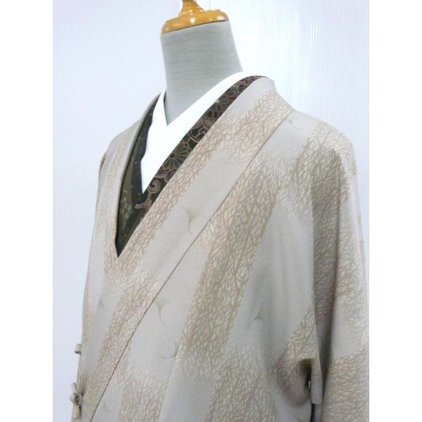 東レシルック 和装コート 袷仕立て 洗える きもの ベージュ 市松 イチョウ 032