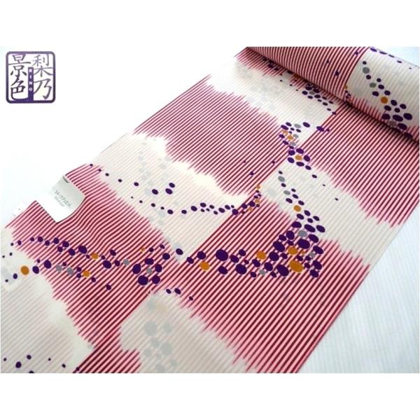 084 東レシルック  洗える長襦袢  梨乃景色 赤　縞 反物 日本製