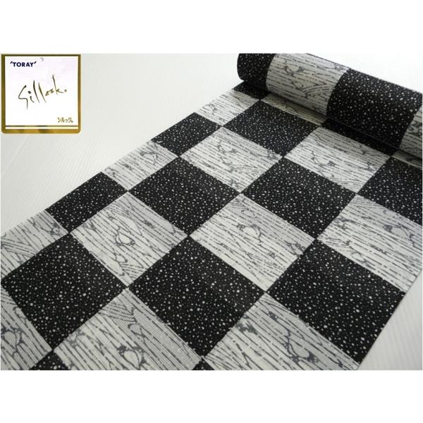 洗える 着物 夏 反物  東レシルック 絽 黒 白 234