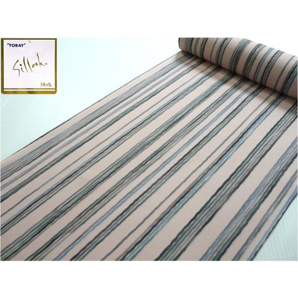 洗える 着物 夏 反物  東レシルック  絽 ピンク 縞 235