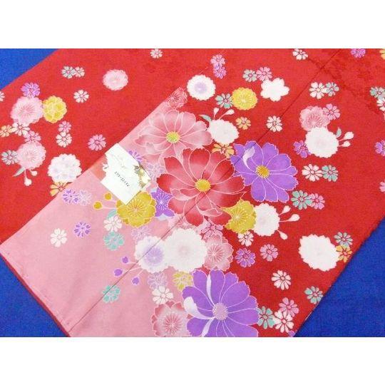 七五三 ７歳 女児 四ツ身 祝着 洗える 赤 絵羽柄 襦袢付 ひな祭り お雛様 056 nns