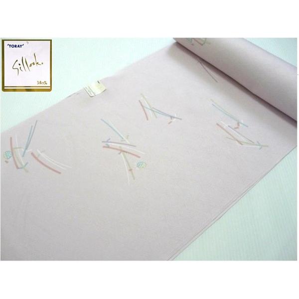 洗える着物 小紋 反物 東レシルック  薄ピンク 松葉 地紋あり 274