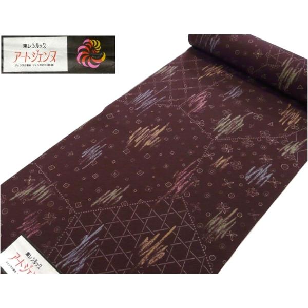 洗える着物 小紋 反物  東レ アートジェンヌ 紫 花 284