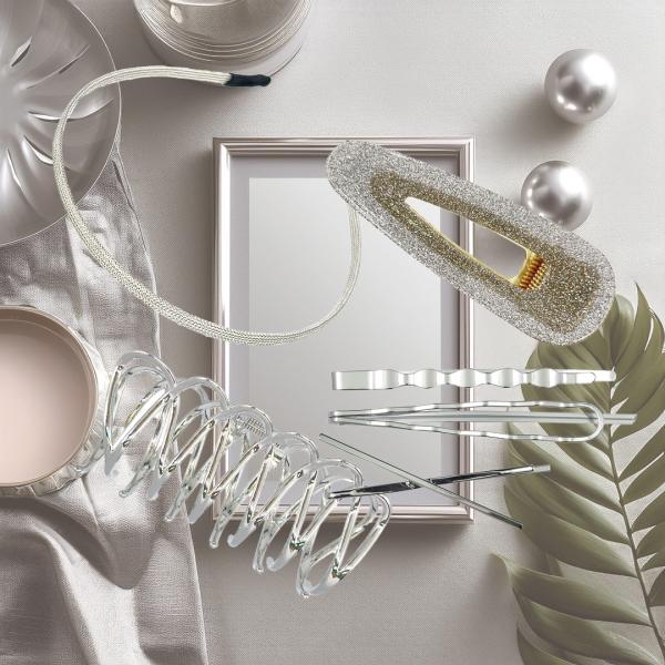 シャープなシルバーセット ヘアアクセサリー 4点セット ヘアクリップ カチューシャ 細ピン ヘアピン...