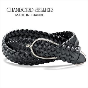 未使用級 シャンポールセリエ レザーベルト 黒 シボ革 メンズ ベルト 本革 CHAMBORD SELLIER（シャンボールセリエ） ／ フレンチブライドレザー