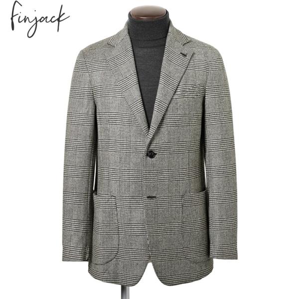 フィンジャック Finjack ／ ウールレーヨンストレッチライトツイードグレンチェック2Bジャケッ...