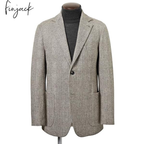 フィンジャック Finjack ／ ウールレーヨンストレッチライトツイードグレンチェック2Bジャケッ...