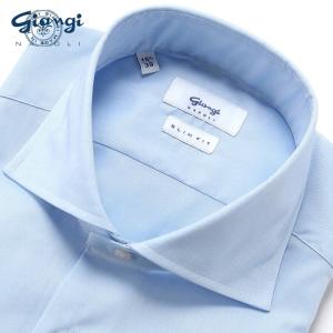 【SALE】ジャンジ GIANGI ／ コットン100番手双糸ツイルホリゾンタルカラーシャツ「ROMA」（サックスブルー）