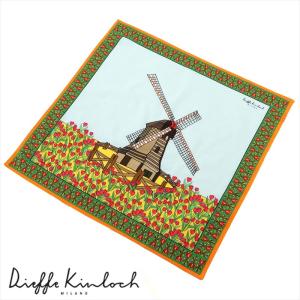 ディエッフェ キンロック Dieffe Kinloch ／ コットンポプリンプリントハンカチーフ「AMSTERDAM／WINDMILL」（ライトブルー基調）｜ikinakikonashi