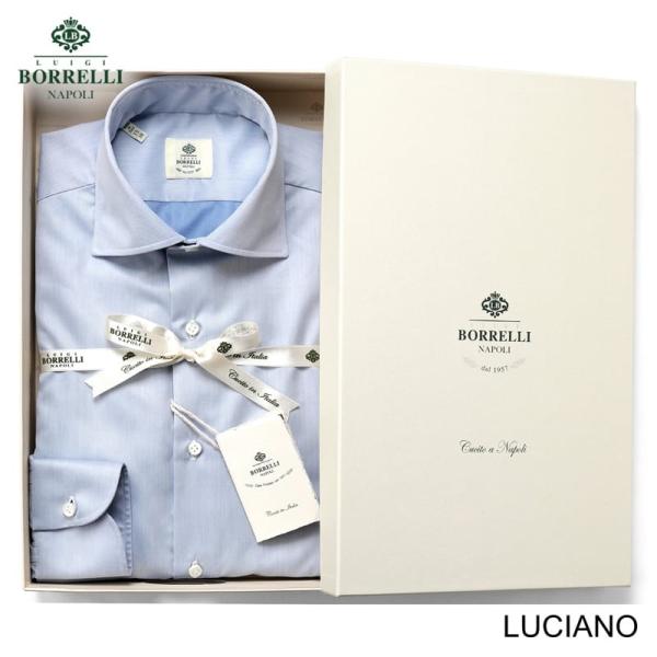 ルイジボレッリ LUIGI BORRELLI ／ 通年定番品コットンツイル無地セミワイドカラーシャツ...