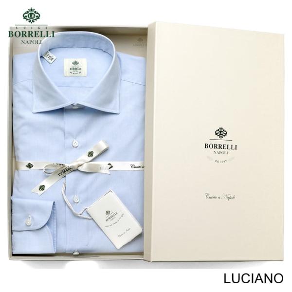 ルイジボレッリ LUIGI BORRELLI ／ 通年定番品コットンポプリン無地セミワイドカラーシャ...
