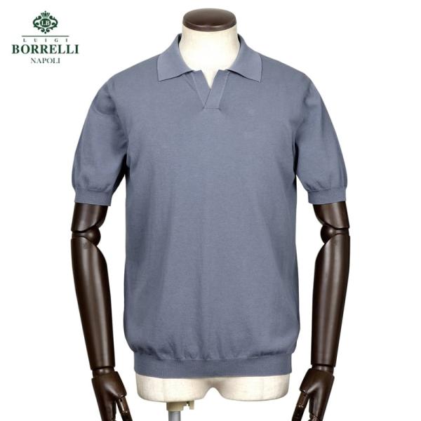 ルイジボレッリ LUIGI BORRELLI ／ 26SS コットンクレープ半袖スキッパーニットポロ...
