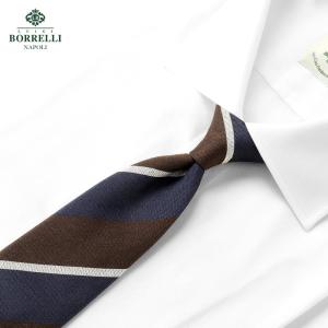 【SALE】ルイジボレッリ LUIGI BORRELLI ／ 26SS シルクジャカードレジメンタルネクタイ「621066」（ネイビー×ダークブラウン×ベージュ）