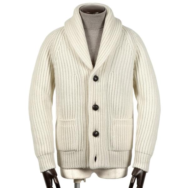 マックジョージ MC GEORGE ／ ウールカシミヤローゲージリブ編みショールカラーニットカーディ...