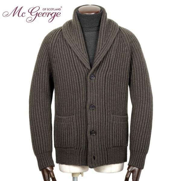 マックジョージ MC GEORGE ／ ウールカシミヤローゲージリブ編みショールカラーニットカーディ...