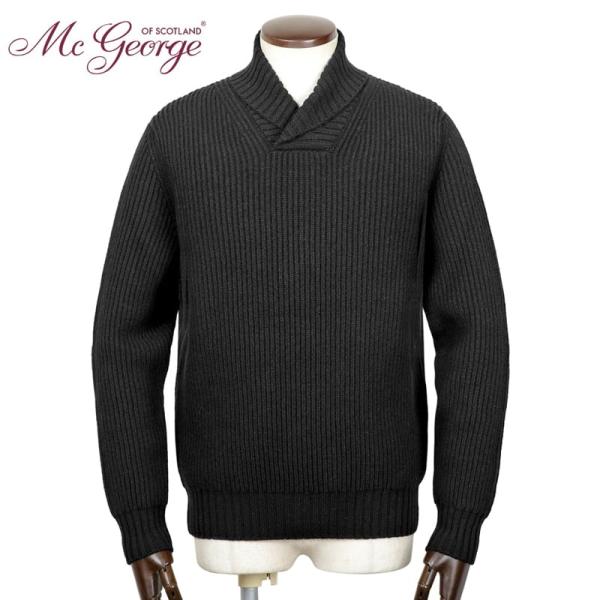 マックジョージ MC GEORGE ／ ウールカシミヤローゲージリブ編みショールカラープルオーバーニ...